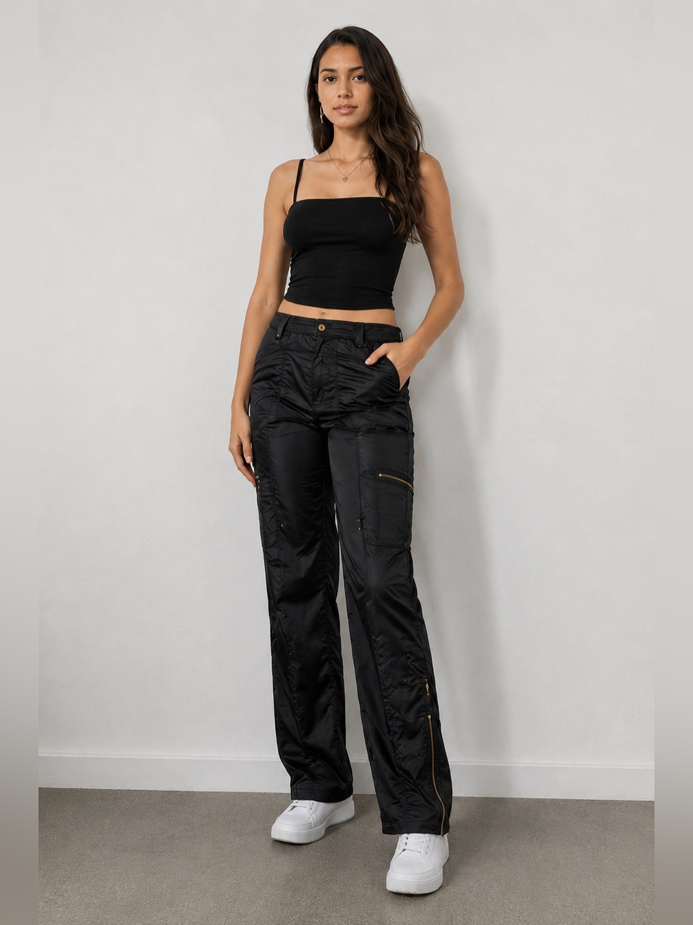 Panno d’Or Original Black Nylon Parachute Cargo Pants | Size 33 |